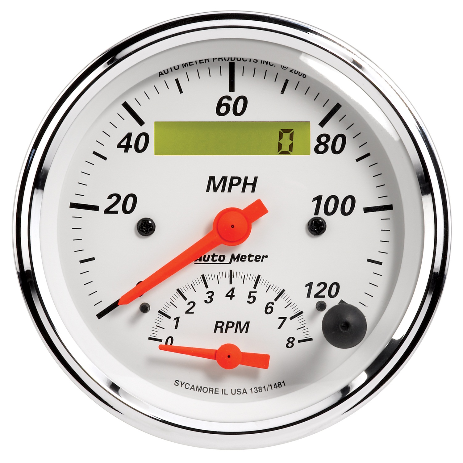 AutoMeter 3-3/8 In. TACHOMETER/SPEEDOMETER COMBO, 8K RPM/120 MPH, ARCTIC WHITE